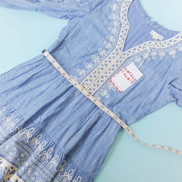 NEW Roller Rabbit Indera Naema Embroidered Mini Dress Womens XSmall Chambray - Picture 6 of 9